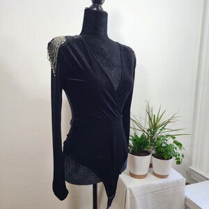 Black velvet bodysuit shoulder beading